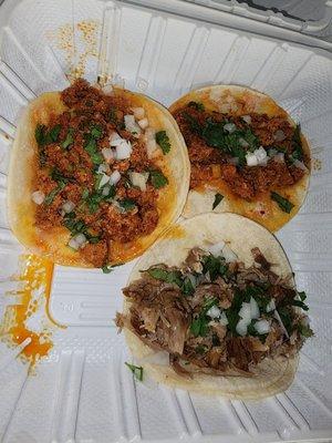 Al pastor and carnitas tacos