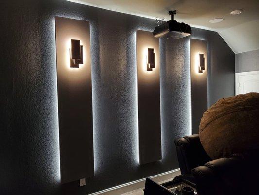 Custom backlit lights in a theater room