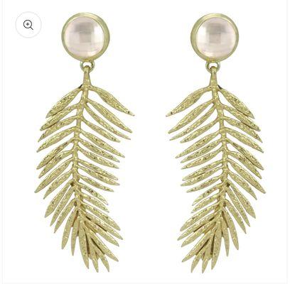 Designer jewelry 
 -18K gold plated leaf earring     with stone post
 - Measures 2 inches
 - Made in Brazil