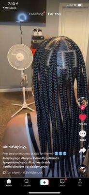 WHAT I ASKED FOR: large individual braids with a stitched cornrow start