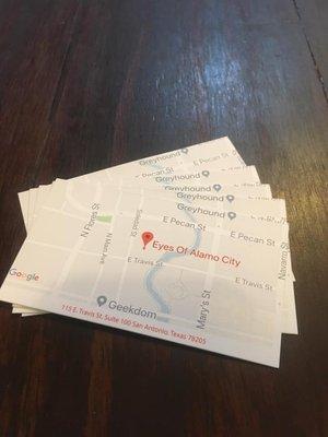 Business cards for Eyes of Alamo City.