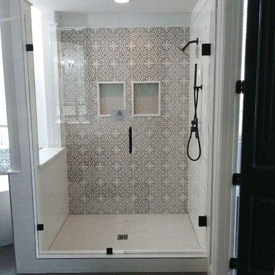 Frameless shower door.

Swing Door & Fix panel.