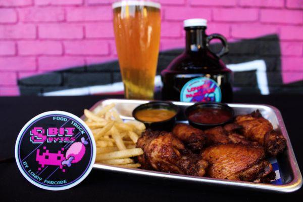 Our wings are cold smoked, then fried to crispy perfection.  Served with fries and your choice of sauce on the side.