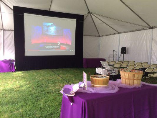 This projection screen and portable sound system were set up in celebration of Easter.