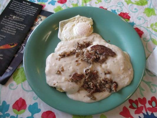 Katt's biscuits and gravy with egg.