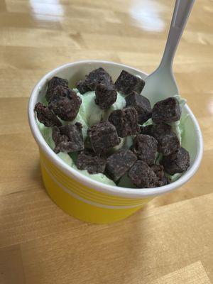 Pistachio almond ice cream with brownie bits. So yummy