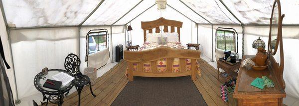 Panoramic picture of the tent. The picture makes the tent look huge, but it's around 12'x14'.