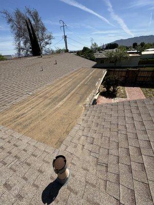 Noticed patio roof material differs from rest of roof. Noted to check eaves and soffits.