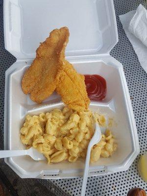 Fried catfish and mac and cheese