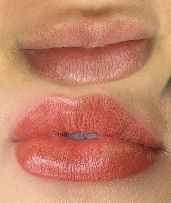 Lip Blushing services enhance lip shape whil also giving a soft tint of color