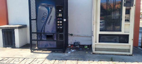 Nothing in vending machines,  sink doesn't work, trash everywhere