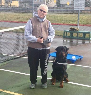 My beautiful boy, Breaker, and I practicing our obedience with friends we made at class!