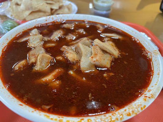 Menudo. Very Good. Service is very considerate, warming and kind. They hand make each corn tortilla, chips. Makes a big difference.