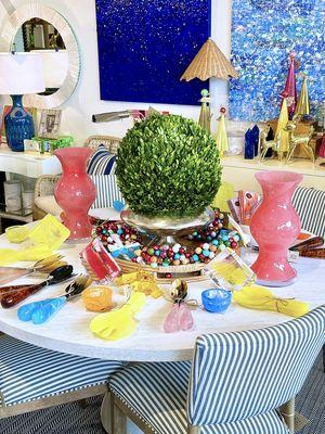 A colorful assortment of accessories and home decor always greets you at Mecox Dallas.