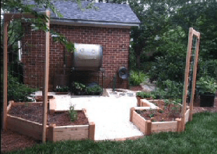 Custom raised garden beds with Trellises