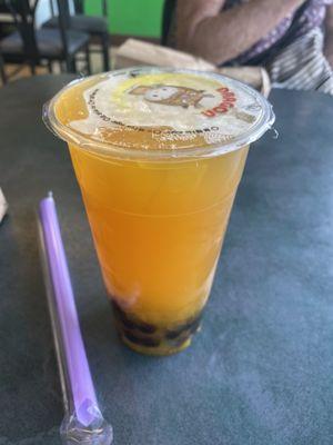 mango iced tea with mango & regular boba