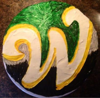 Hand painted "W" chamber logo, for board meeting luncheon.