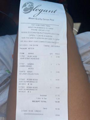 Receipt... super happy at how many products I purchased for price