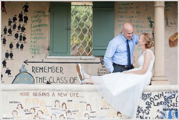 The graffiti wall makes a great spot for wedding photos!