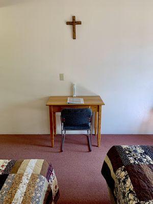 Each room has a desk for writing