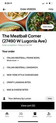 my Uber Eats Order