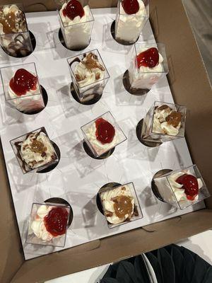 Turtle and strawberry delight cheesecake shooters!