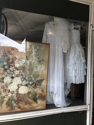 Beautiful antique wedding dress and veil