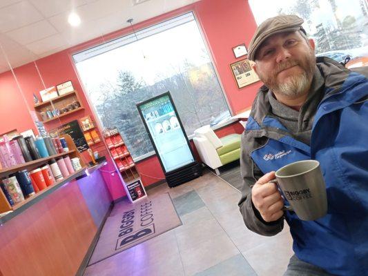 His first time IN store. I took his Biggby cherry.