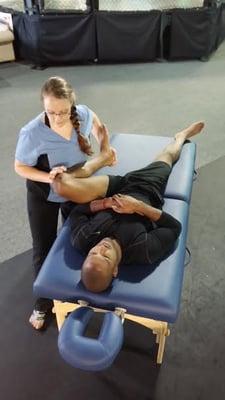 Stretching a fighter before sparring