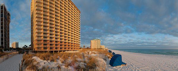 Beachside building view of Pelican Beach Resort