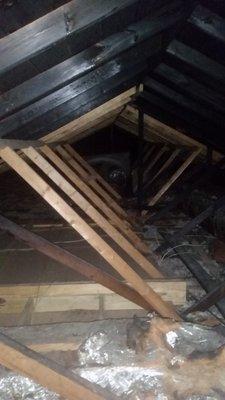 fire damaged attic-Bethany Realty Inspection- Home Inspection East Texas