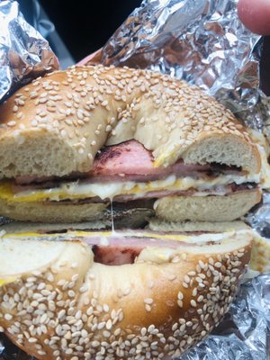 Pork Roll Egg & Cheese on Sesame Bagel