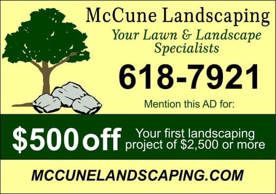 $500 off your next landscaping project!