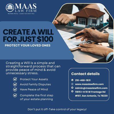 Create a Will for just $100!