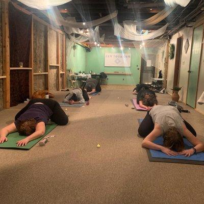 Zen Yoga Den has restorative yoga classes and a Fire Cardio Sculpt Yoga Class.