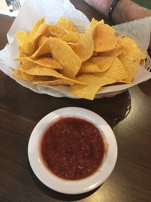 Warm chips and salsa with just enough heat.