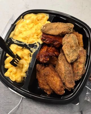 This is the exact meal, packaging and everything that he would (may still) take. Typically he would steal the BBQ or Ranch wings.