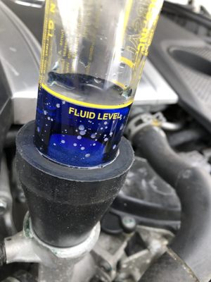 Block tool on motor with new test fluid bubbles start soon after starting the car