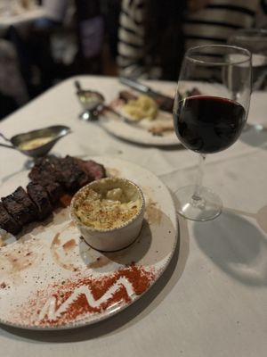 New York Strip and Mac N Cheese.