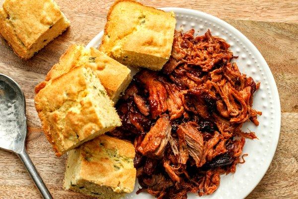 July Special 2021
 Memphis Style Pulled Pork
 Jalapeno Cornbread