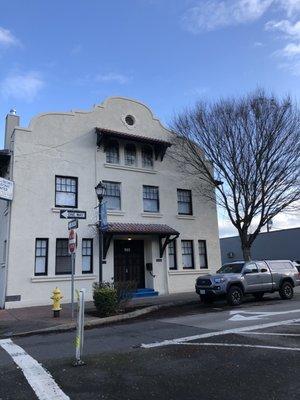 Beautiful mission style building in downtown Hillsboro. Perfect rental space for parties and meetings.