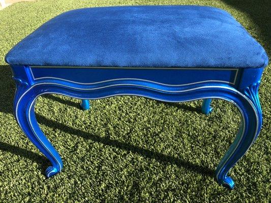 50's piano bench in aqua blue suede.