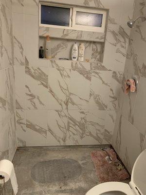 Remove shower pan replace with mosak stone