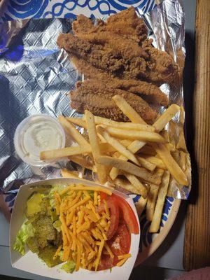 Catfish French fries and side salad