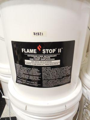 Flamestop 2 for interior/exterior bare wood; one coat, non-toxic, water based