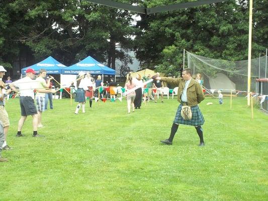 Giving class instruction at the 2012 Portland Highland Games.