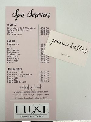 price menu and where you can book/contact me!