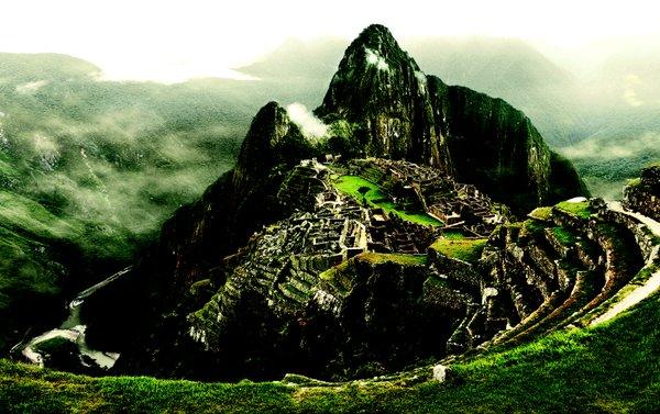 Above the Incan citadel of Machu Picchu in Peru