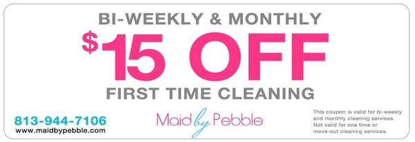 Maid by Pebble bi weekly and monthly cleaning coupon