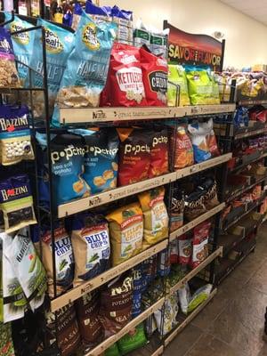 Solid selection of upscale chips and snacks. There is also a shelf if you want Lays and Doritos.